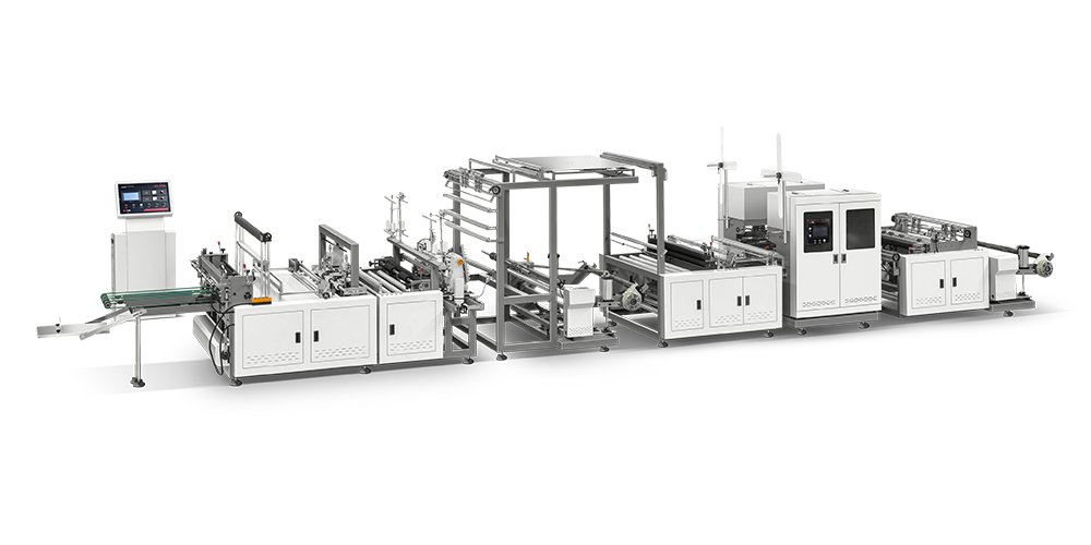 Dual-sided feeding Non Woven Cross Cutting Machine With Online Handle Attaching And Velcro Tape Sewing